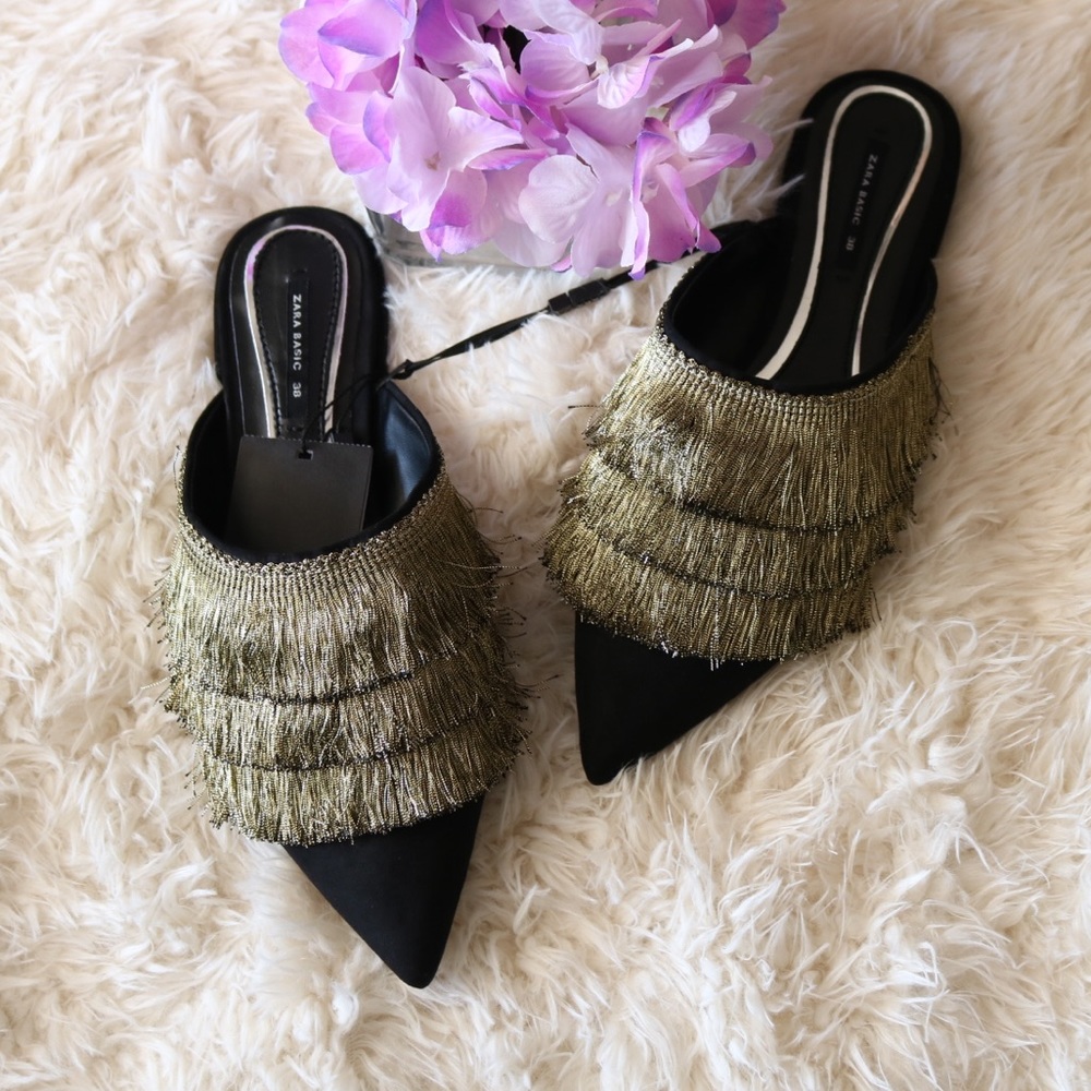 New Zara Flat Mules With Fringe - Picture 5 of 8